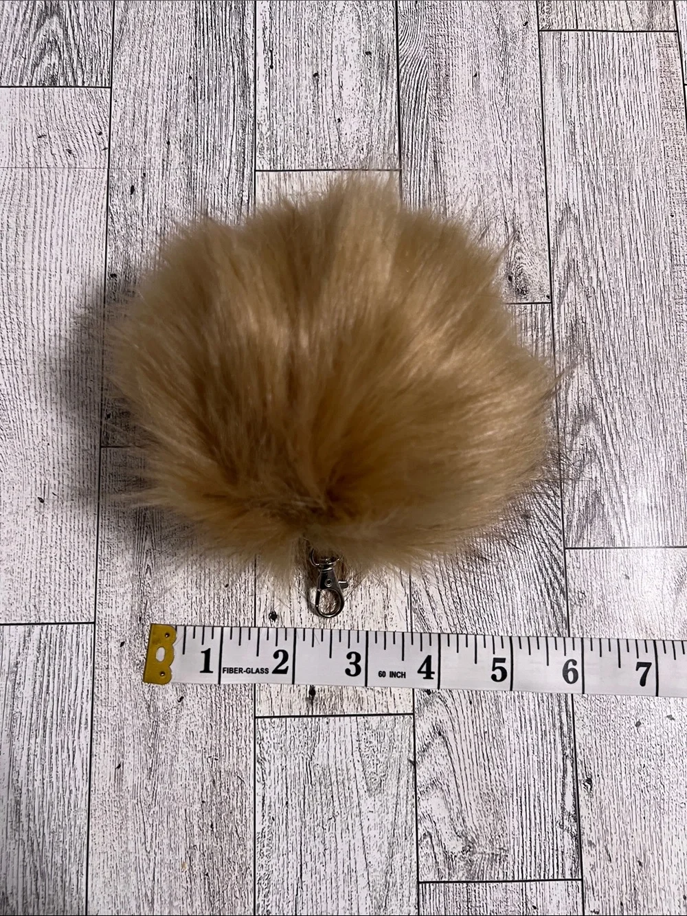 Large 5 inch Light Brown Faux Fur Pom Keychain - Purse Charm Women Accessories